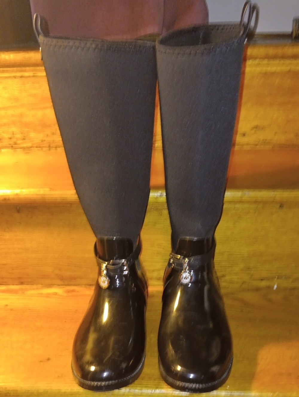Michael Kors Black Women's Tall Rain Boots with Pull Tabs